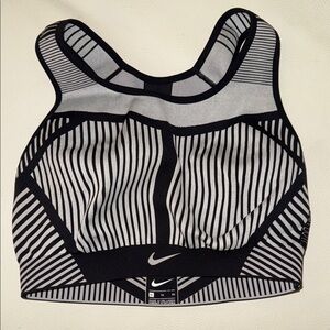 Nike Women's Striped Black and Gray Sports Bra